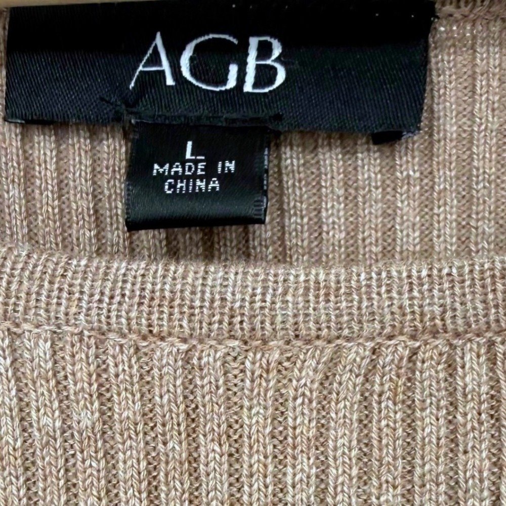 AGB Ribbed Long Sleeve Sweater Dress with Faux Leather Pockets Tan Size L - Picture 5 of 10